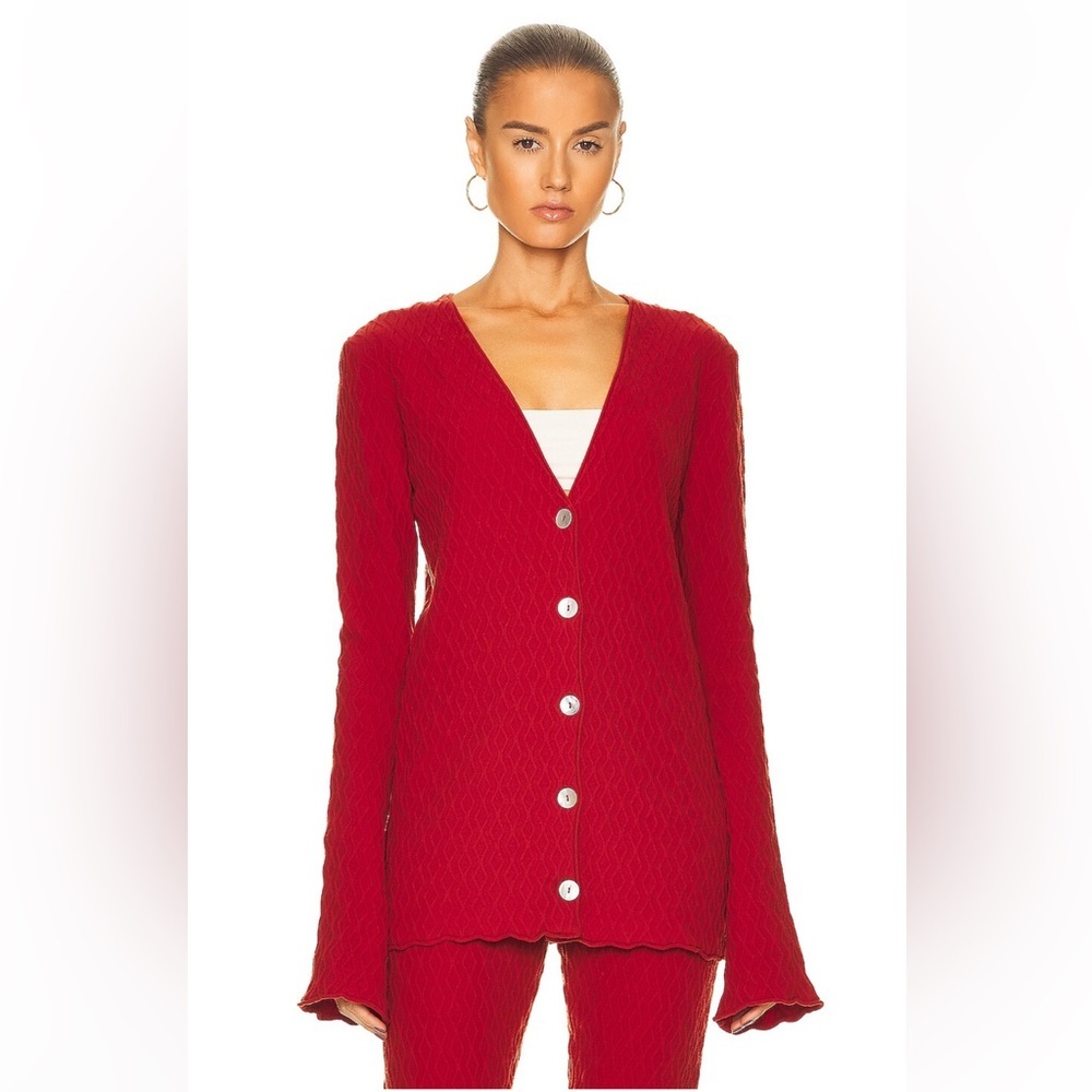 Aisling Camps | NEW River Wool Blend Long Sleeve V-Neck Cardigan in Rust Size M